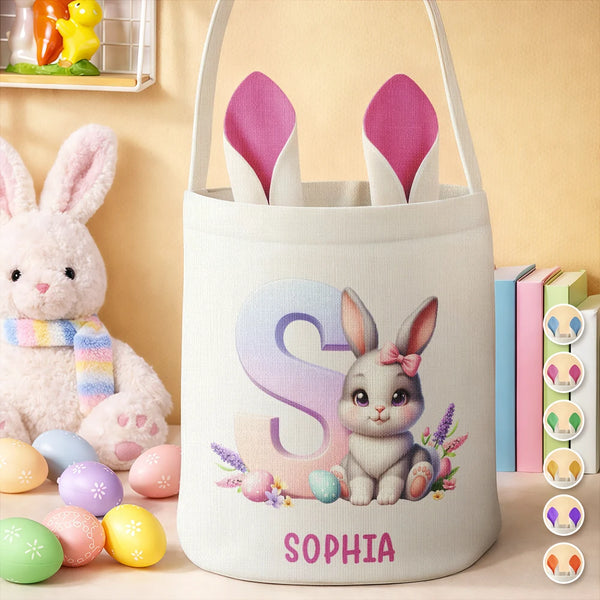 Gift For Kids,Grandpa,Grandkids,Grandma,Grandkids,Gift For Grandkids,Easter - Custom Name With Easter Bunny Alphabet Letters - Personalized Bunny Ears Bucket Bag