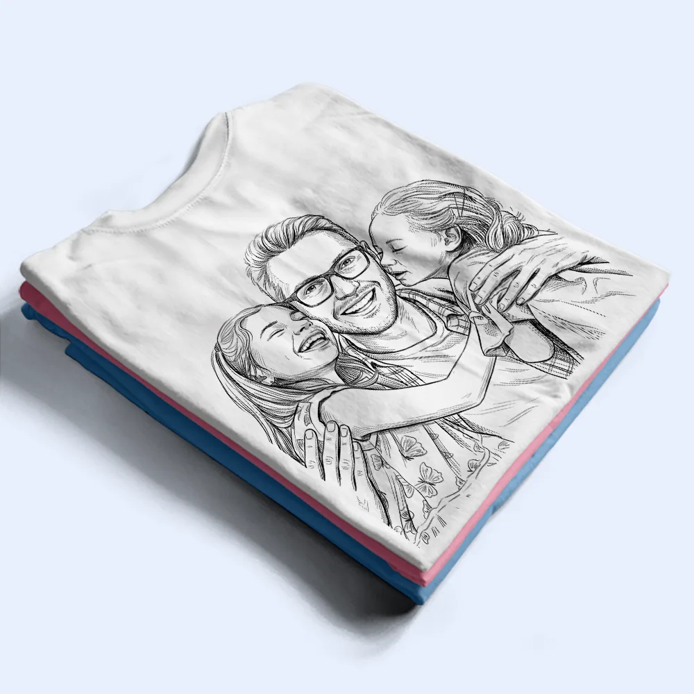 Gift For Father,Dad - Daughter (Young),Gift For Daughter,Gift For Children,Custom Photo,Art Design,French,Non-Eng,Proud,Photo - Pencil Sketch - Remove BG - Photo Personnalisée Croquis Au Crayon Photo Personnalisée Croquis Au Crayon Juste Un Papa Et Sa Fille - T-Shirt Personnalisé