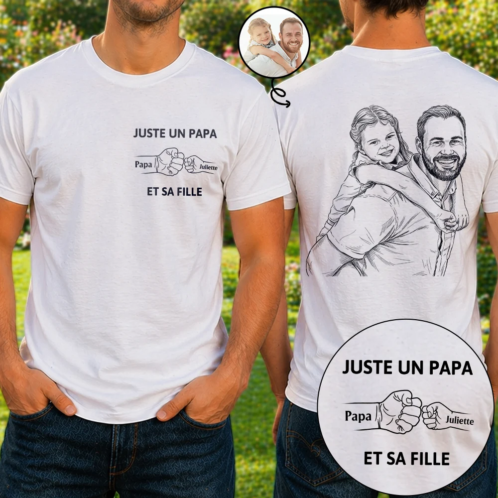 Gift For Father,Dad - Daughter (Young),Gift For Daughter,Gift For Children,Custom Photo,Art Design,French,Non-Eng,Proud,Photo - Pencil Sketch - Remove BG - Photo Personnalisée Croquis Au Crayon Photo Personnalisée Croquis Au Crayon Juste Un Papa Et Sa Fille - T-Shirt Personnalisé