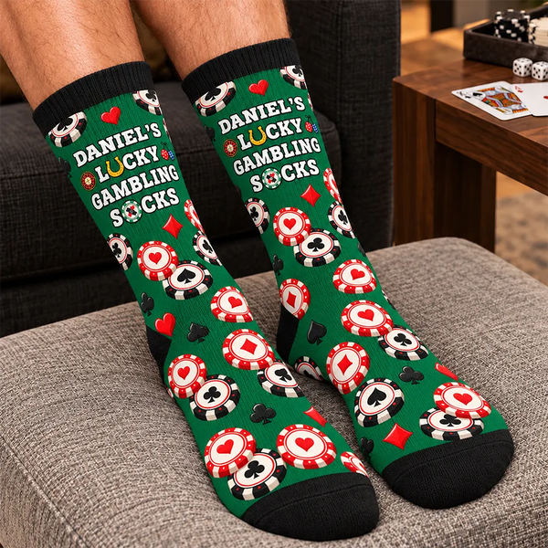 Christmas,Custom Text,Gift For Yourself,Gifts For Her,Gifts For Him,Happy,Top Market - Gift For Gambling Poker Lovers - Personalized Lucky Socks