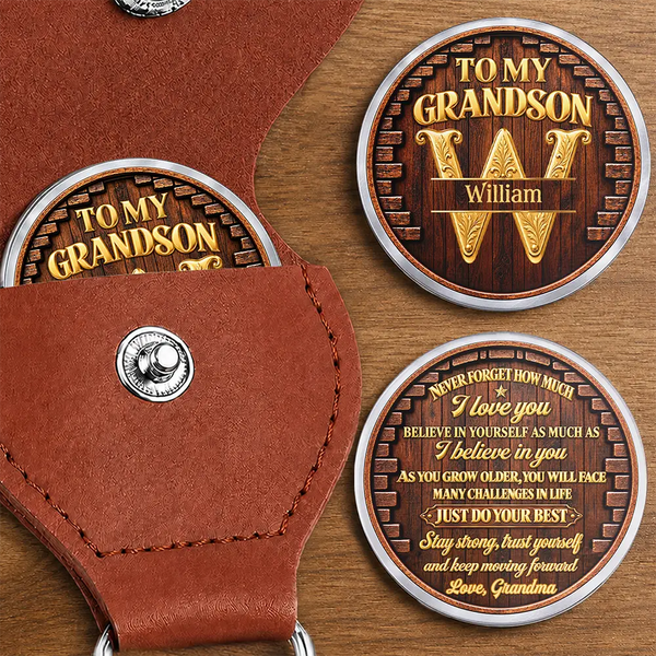 Monogram,Sentimental,Top Market - Birthday Gift For Grandson, Granddaughter - Personalized Monogram And Name Just Do Your Best Leather Pocket Hug