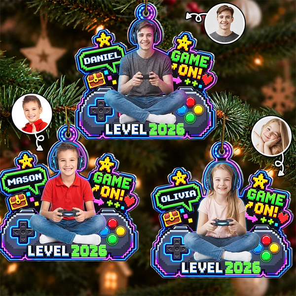 Art Design,Christmas,Custom Photo,Gaming,Gift For Kids,Happy,Photo - Gaming Lover,Top Market-Christmas Gift For Kids, Game Lovers - Personalized Custom Photo Game On Acrylic Ornament