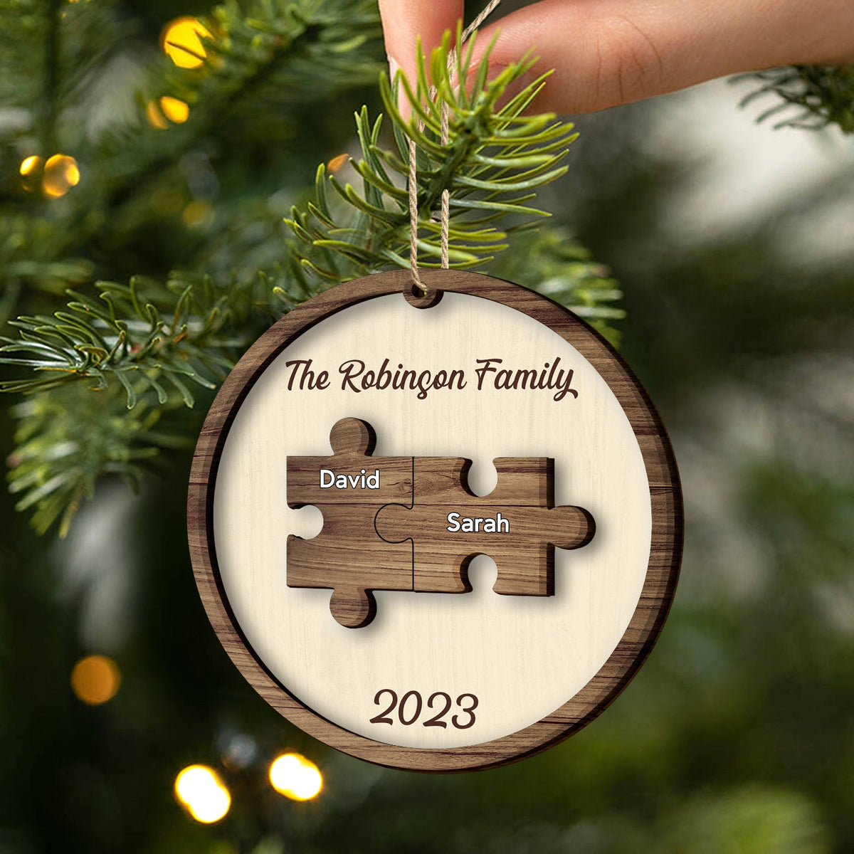 Christmas Family Puzzle Ornament Custom Name - Gift For Family - Personalized 2-Layered Wooden Ornament