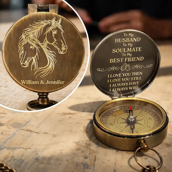 Gift For Couples, Gift For Husband, Gift For Wife, Gift For Boyfriend, Love - I Love You Then I Love You Still - Personalized Engraved Brass Compass