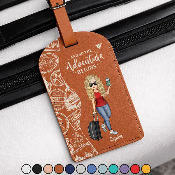 Travel,Gift For Yourself,Happy - And So The Adventure Begins Travel Lover - Personalized Leather Luggage Tag