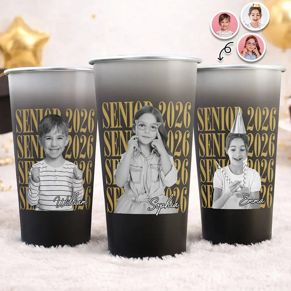 Graduation,Happy - Custom Photo Vintage Senior Portrait - Personalized Aluminum Color Changing Cup