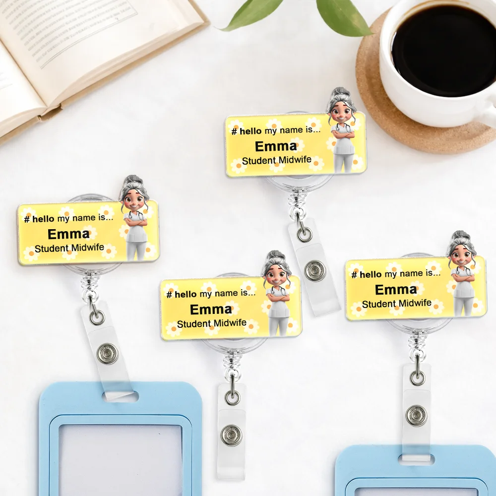 Nurse,Gift For Women,Gift For Men,Happy,Gift For Yourself,Vector - Daisy Pattern Nurse Hello My Name Is - Personalized Badge Reel