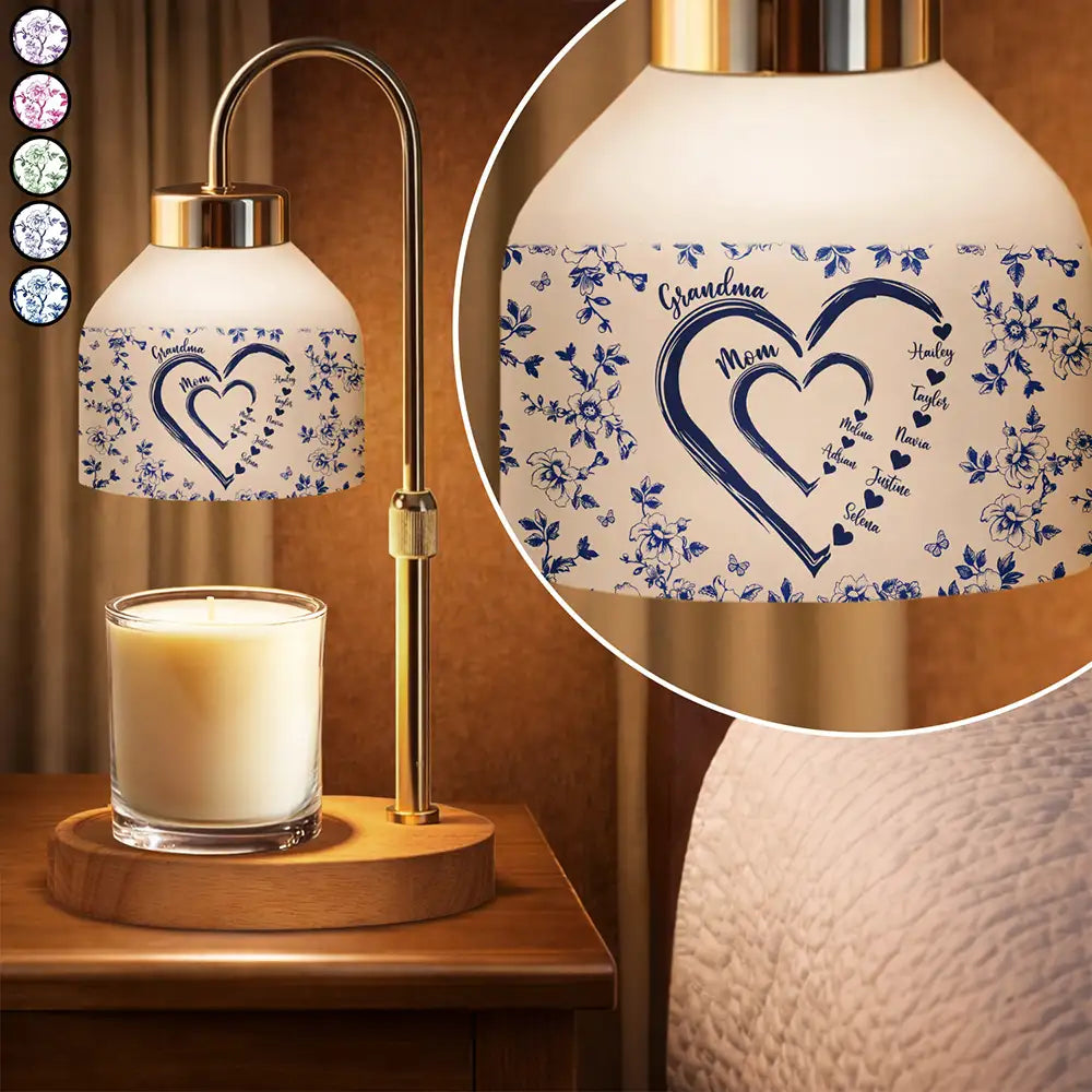 Gift For Grandma,Grandma - Grandkids,Happy - Mom Grandma Sweethearts Toile Pattern - Personalized Candle Warmer Lamp