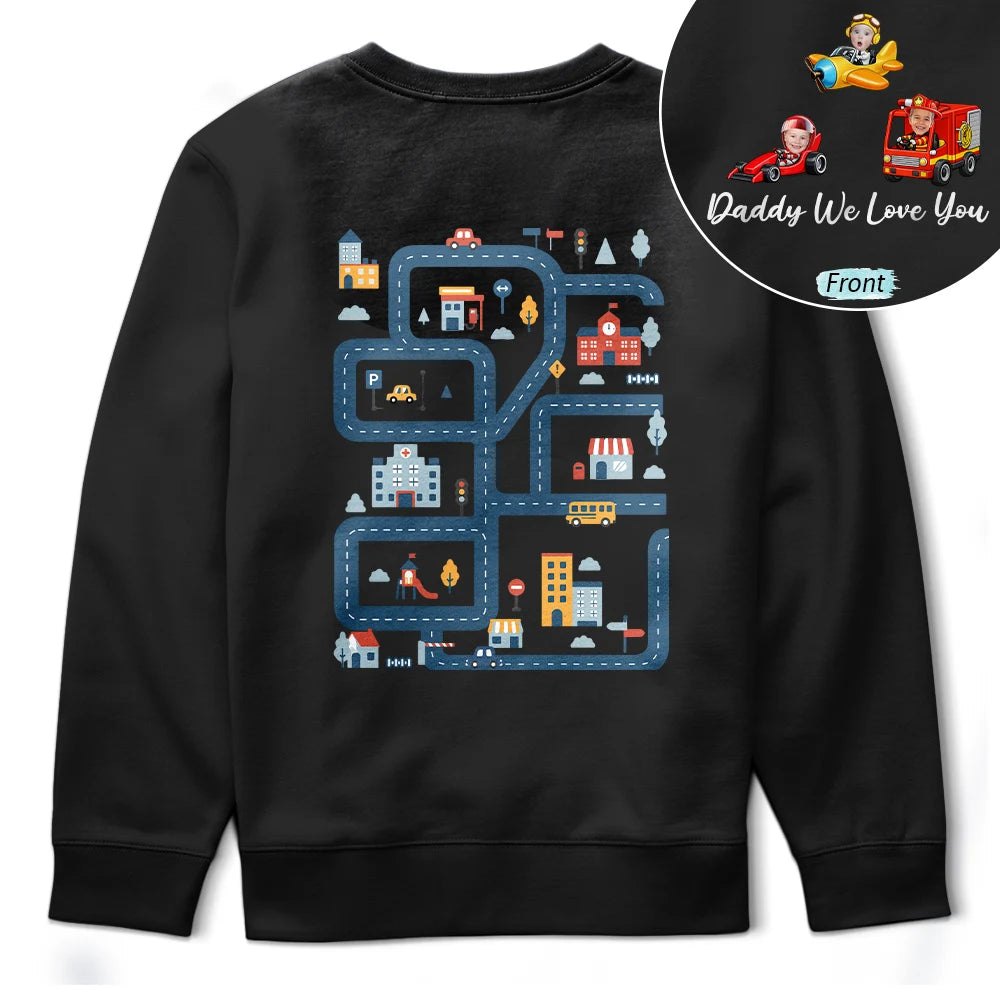 Custom Photo,Gift For Father,Dad - Children,Non-Eng,Photo,Adorable - Custom Photo Funny Car Race On Back I Love You - Personalized T Shirt