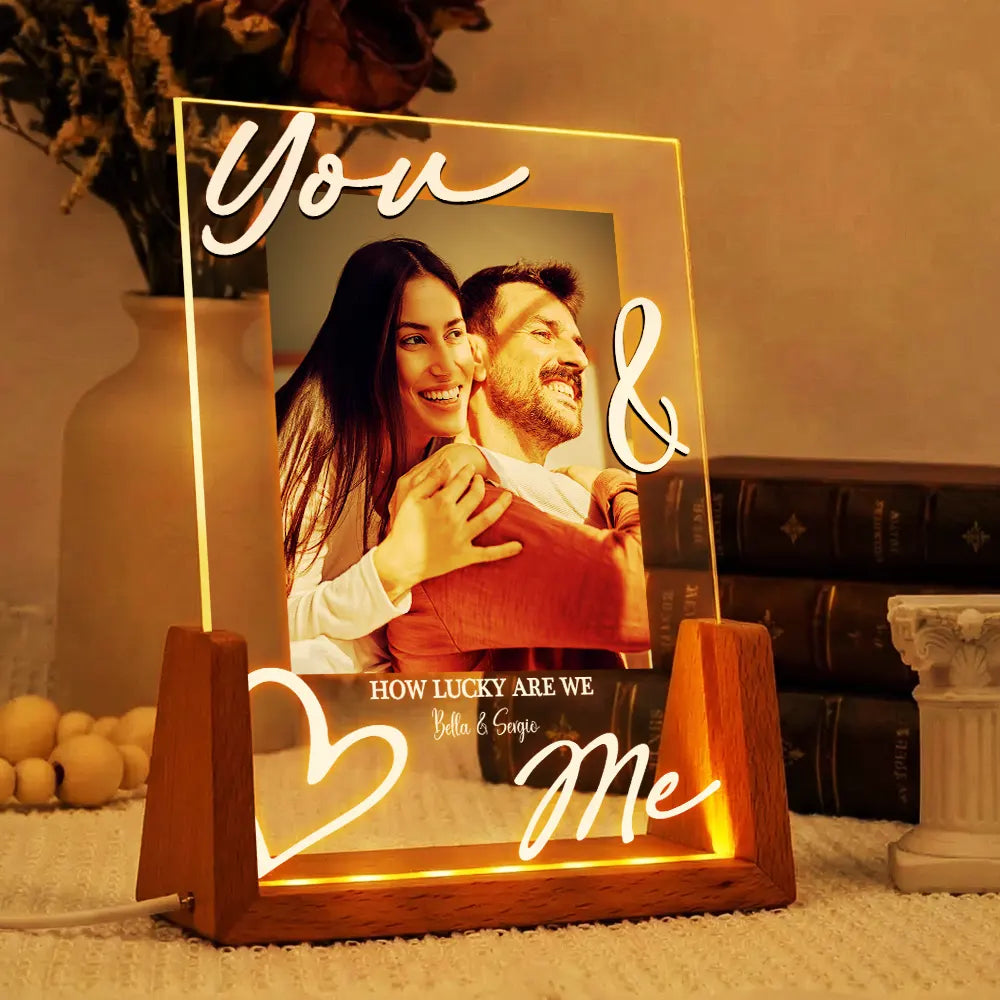 Custom Photo, Gift For Couples, Top Market, Romantic, Dynamic Photo - Custom Photo You & Me Lucky In Love - Personalized Night Light