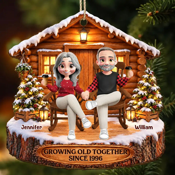 Christmas,Old Couples,Romantic,Gift For Couples,Vector - Couple Growing Old Together Since Anniversary Gift - Personalized Custom Shaped Wooden Ornament