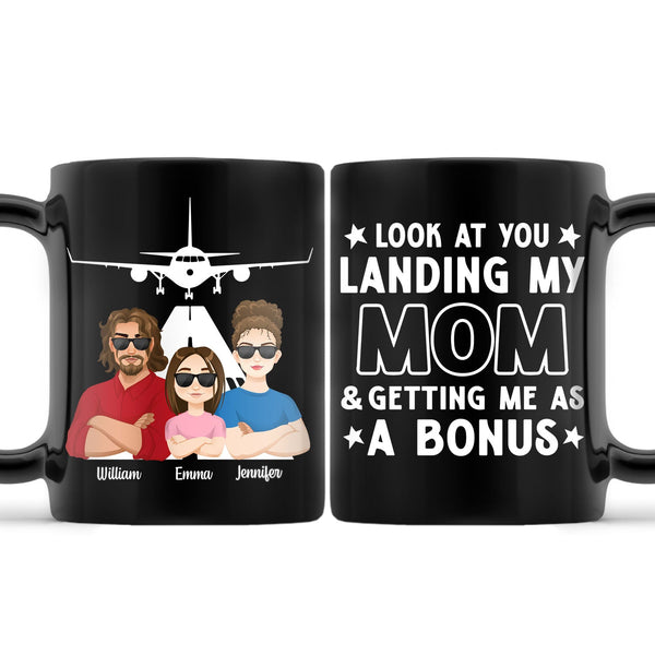 Landing My Mom - Gift For Husband, Dad - Personalized Black Mug