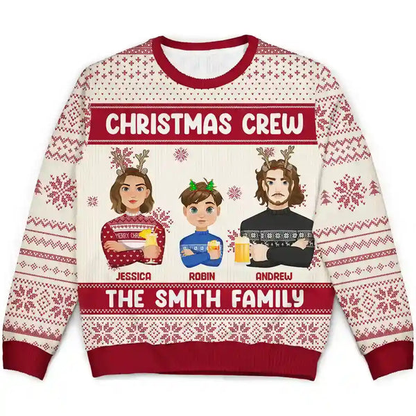 Christmas Crew Flat Art Family - Personalized Unisex Ugly Sweater