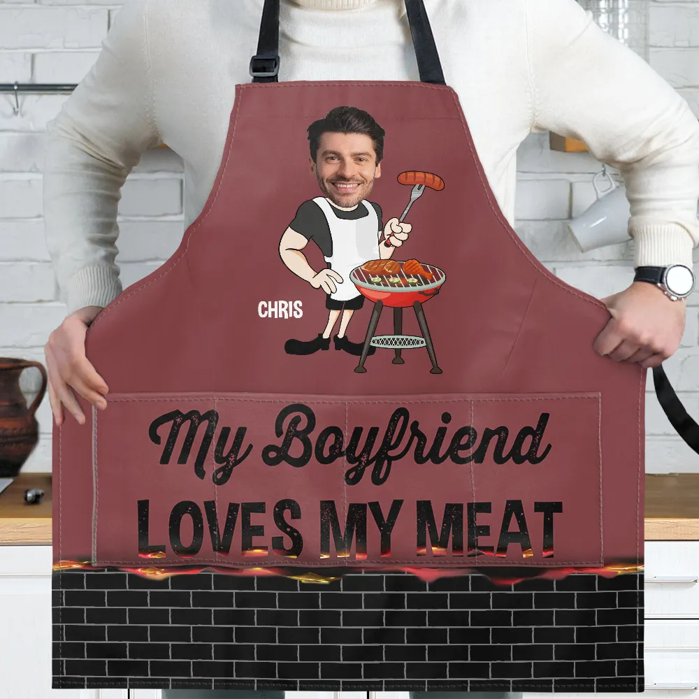 Gift For Husband, Gift For Boyfriend, Gift For Men, Gift For Yourself, Grilling - Custom Photo My Wife Loves My Meat - Personalized Apron