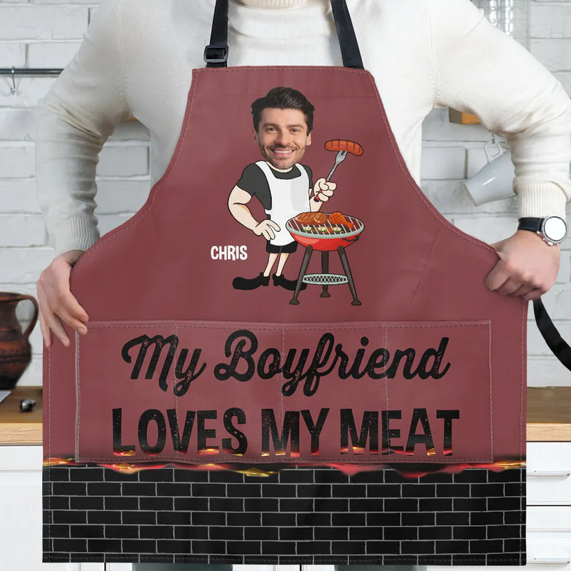 Gift For Husband, Gift For Boyfriend, Gift For Men, Gift For Yourself, Grilling - Custom Photo My Wife Loves My Meat - Personalized Apron