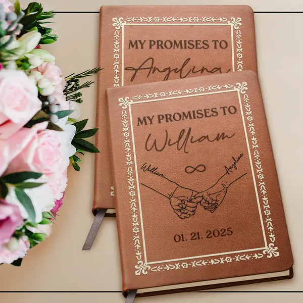 Gift For Couples,Gift For Husband,Gift For Wife,Gift For Boyfriend,Gift For Girlfriend,Wedding,Happy - Couple Handsketch My Promises To - Personalized Leather Journal