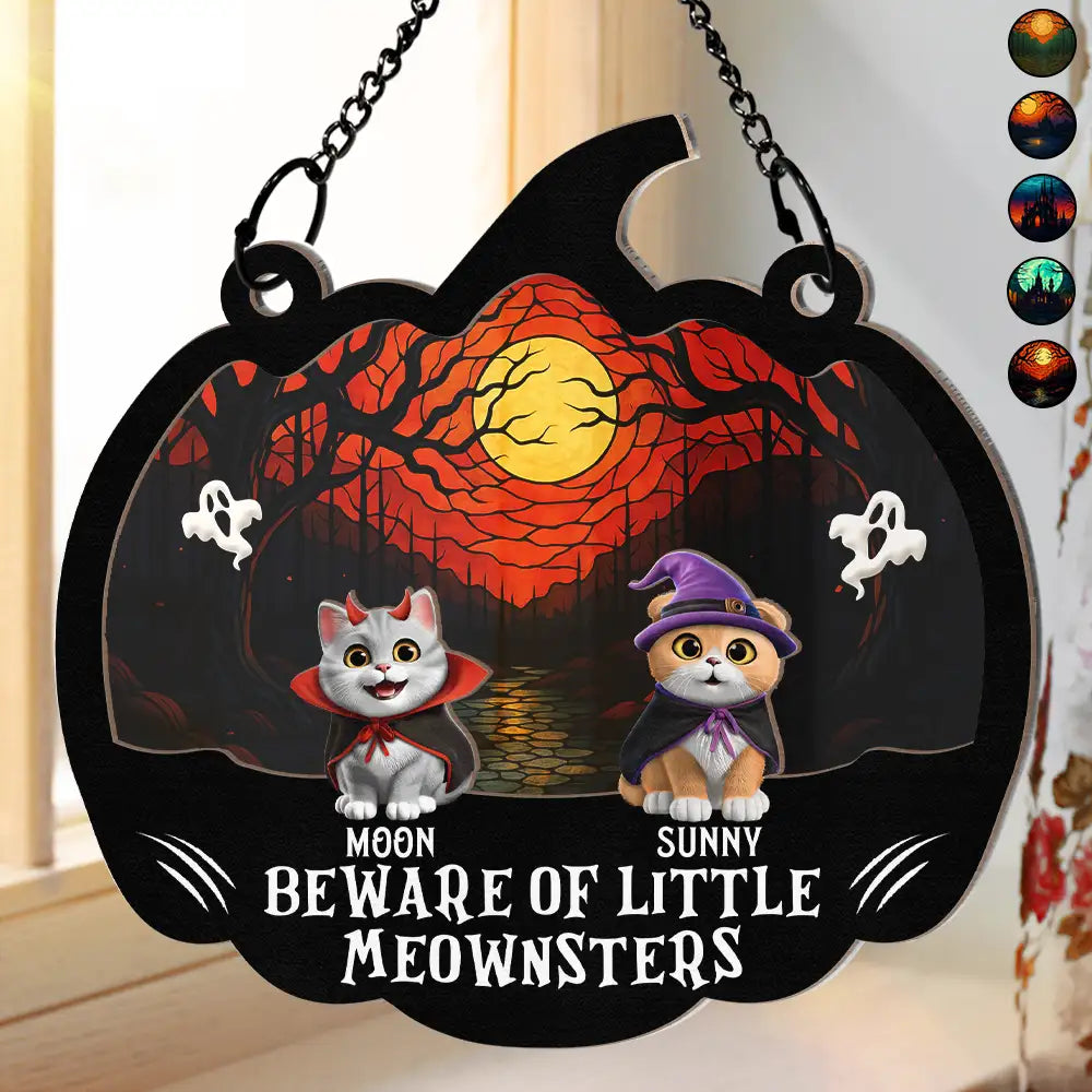 Halloween,Pet Lovers,Happy - Beware Of Little Woofsters & Meownsters - Personalized Window Hanging Suncatcher Ornament