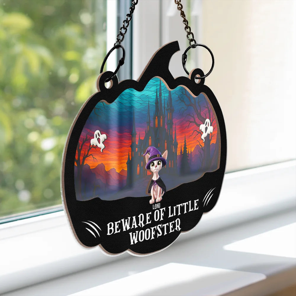 Halloween,Pet Lovers,Happy - Beware Of Little Woofsters & Meownsters - Personalized Window Hanging Suncatcher Ornament