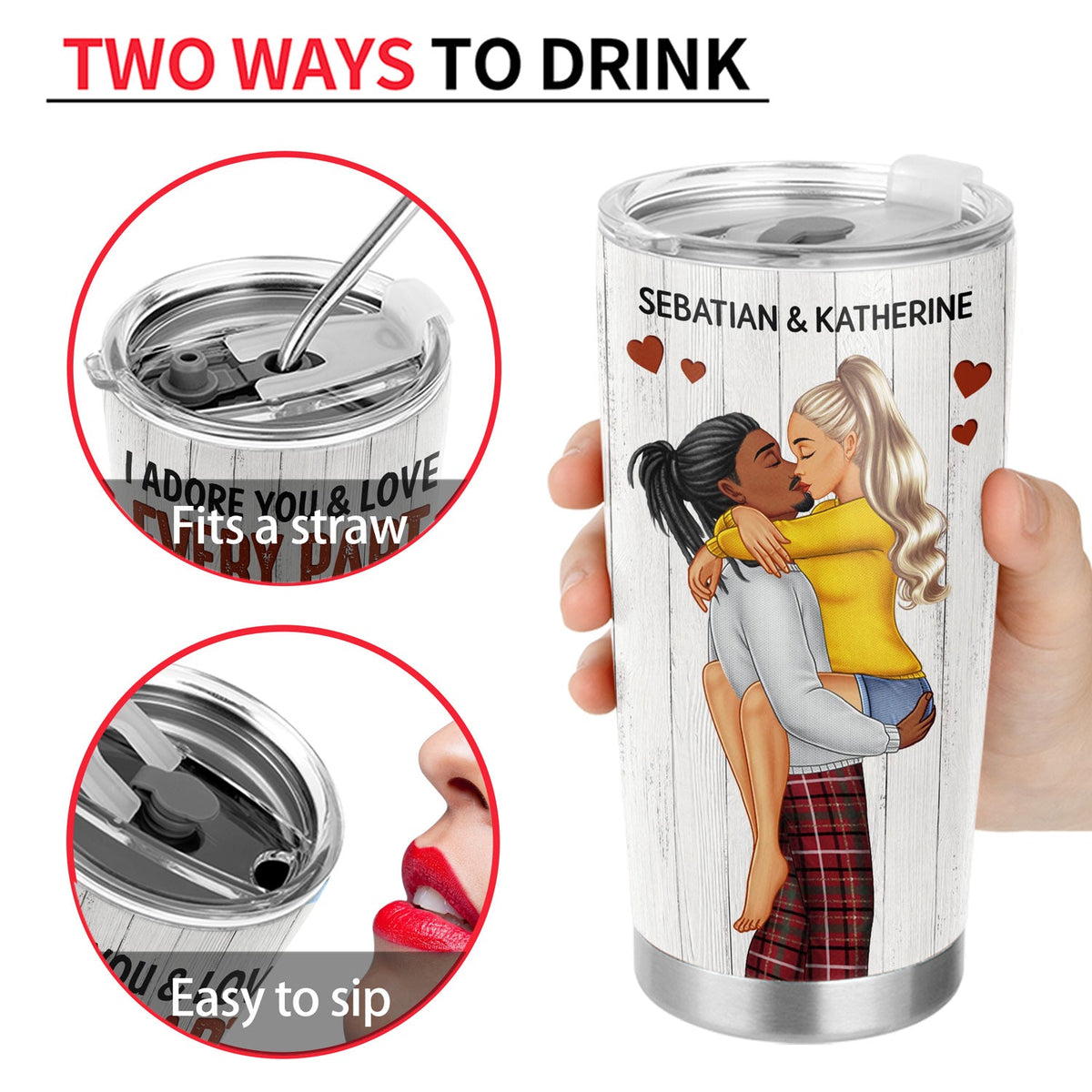 I Adore You And Love Every Part Of You Kissing Couple - Anniversary, Vacation, Funny Gift For Couples, Family - Personalized Tumbler