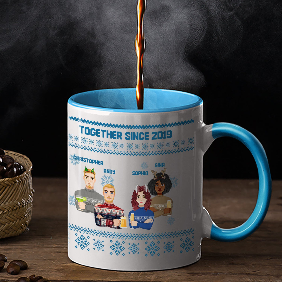 Flat Art - Christmas, Funny Gift For Family, Couple, Dad, Mom, Grandpa, Grandma - Personalized Accent Mug