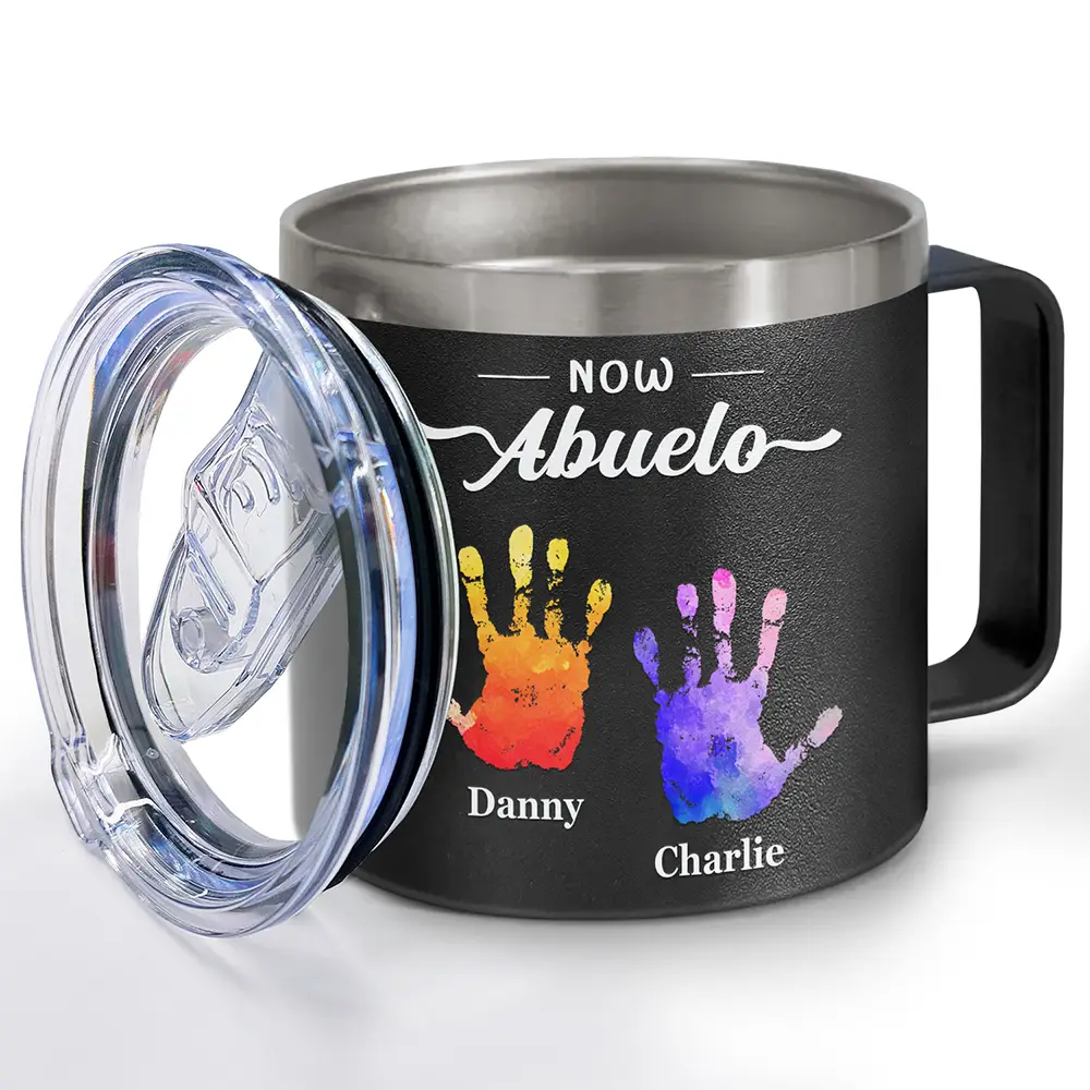 First Dad Now Grandpa - Personalized 14oz Stainless Steel Tumbler With Handle