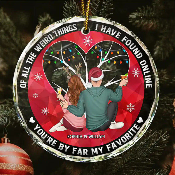Of All The Weird Things Back View Couple - Personalized Circle Glass Ornament