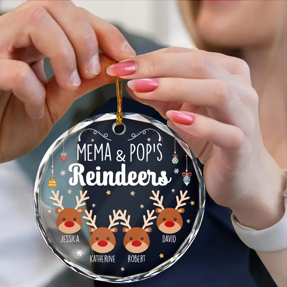 Grandkids Grandma Grandpa Mom Dad Reindeer - Personalized Circle Glass Ornament