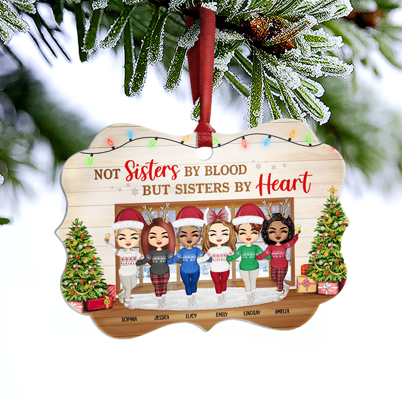 Best Friends Not Sisters By Blood But Sisters By Heart - Christmas Gift For BFF - Personalized Custom Aluminum Ornament