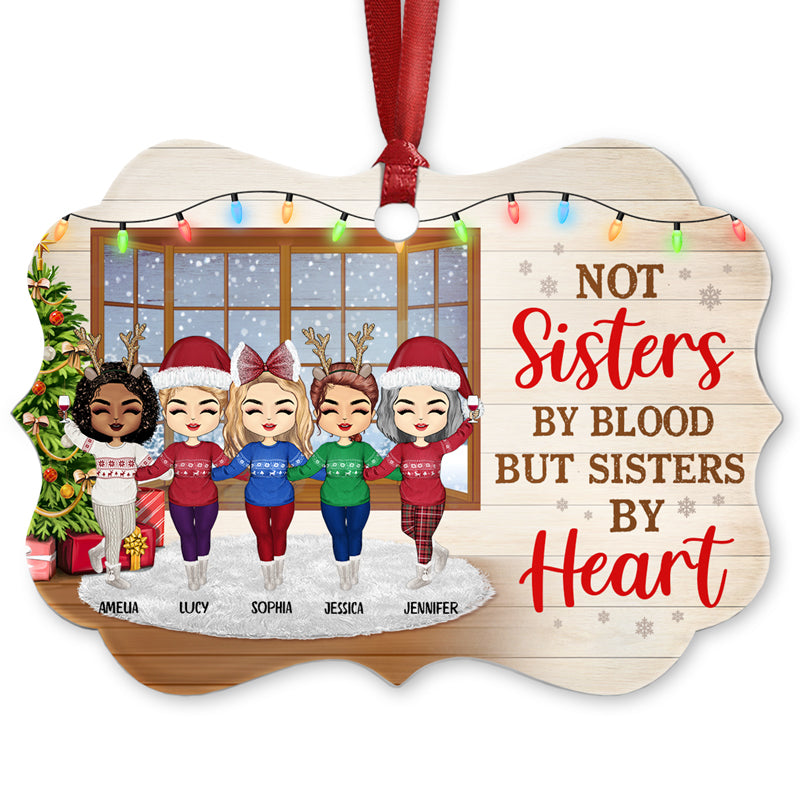 Best Friends Not Sisters By Blood But Sisters By Heart - Christmas Gift For BFF - Personalized Custom Aluminum Ornament