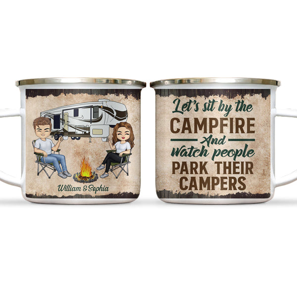 Let's Sit By The Campfire Husband Wife Camping - Couple Gift - Personalized Custom Campfire Mug