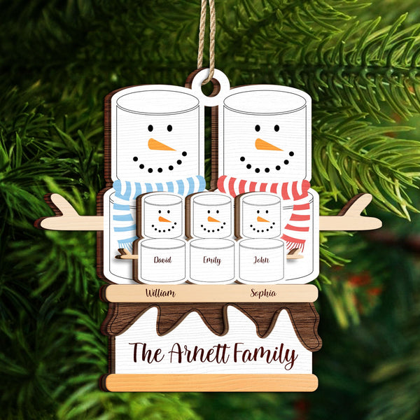 S'more Snowman Family - Christmas Gift For Family - Personalized 2-Layered Wooden Ornament