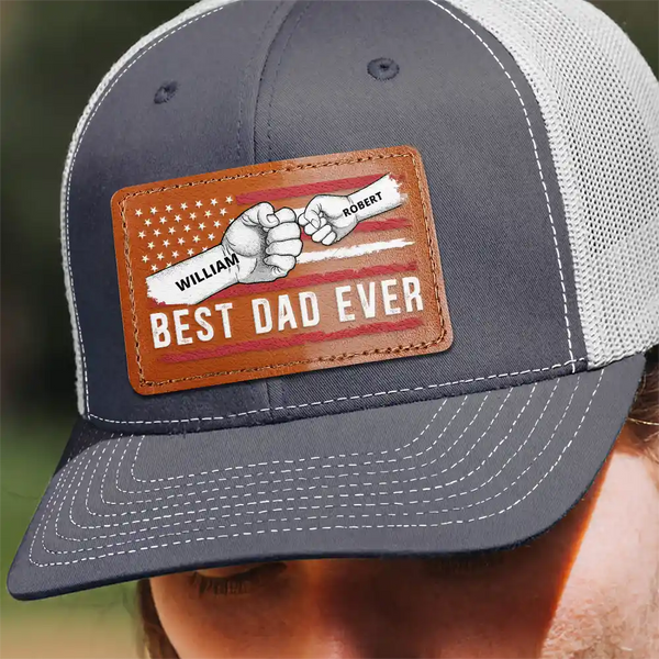 Best Dad Ever Stars And Stripes - Personalized Leather Patch Hat