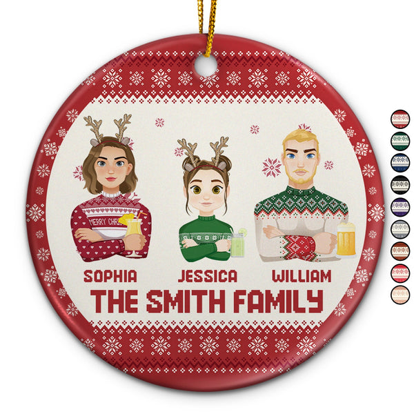 Flat Art - Christmas, Funny Gift For Family, Couple, Dad, Mom, Grandpa, Grandma - Personalized Circle Ceramic Ornament