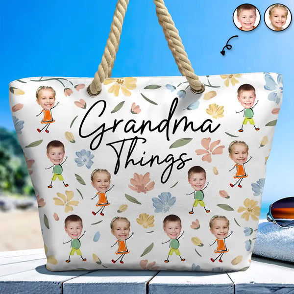 Custom Photo Grandma Things - Personalized Beach Bag