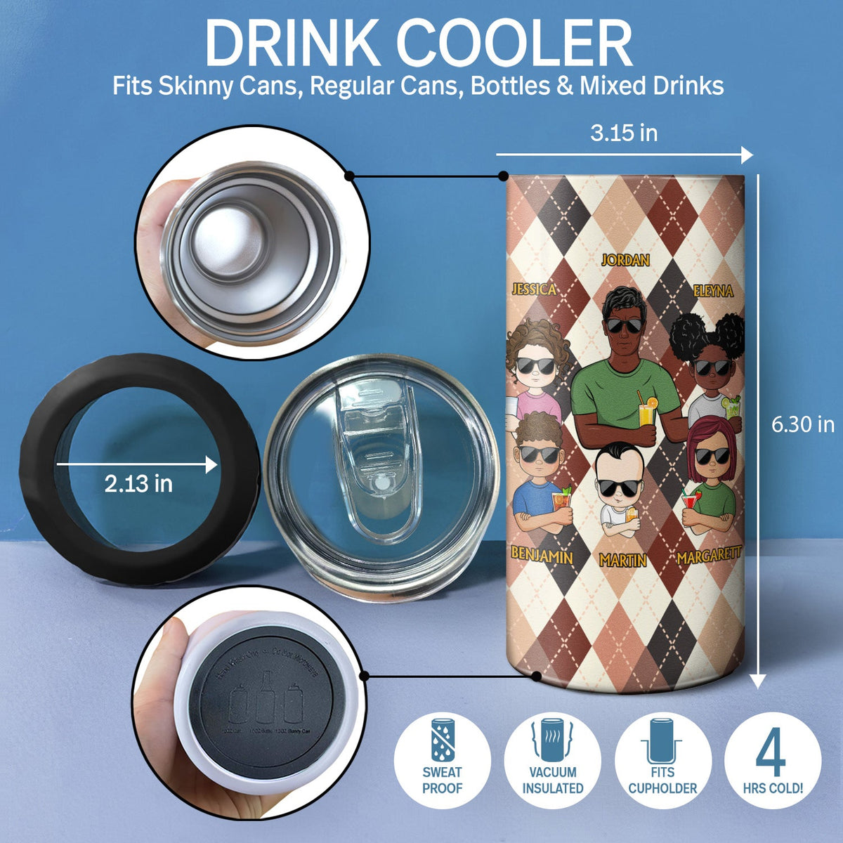 Dear Dad Great Job We're Awesome Thank You Young Argyle Pattern - Birthday, Loving Gift For Father, Grandpa, Grandfather - Personalized Custom 4 In 1 Can Cooler Tumbler