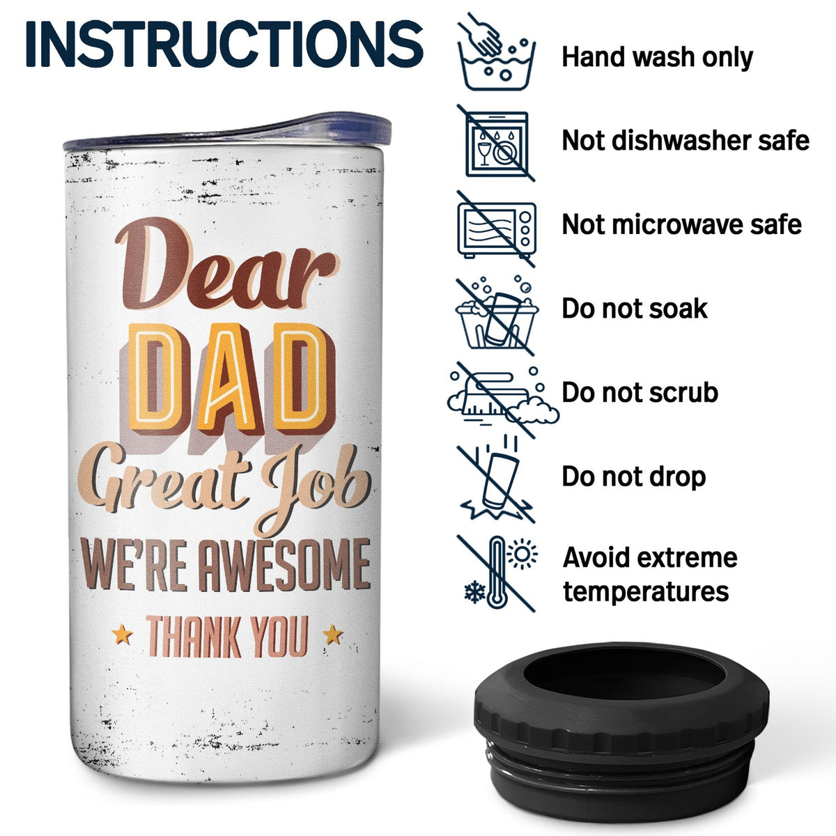 Dear Dad Great Job We're Awesome Thank You Young Argyle Pattern - Birthday, Loving Gift For Father, Grandpa, Grandfather - Personalized Custom 4 In 1 Can Cooler Tumbler