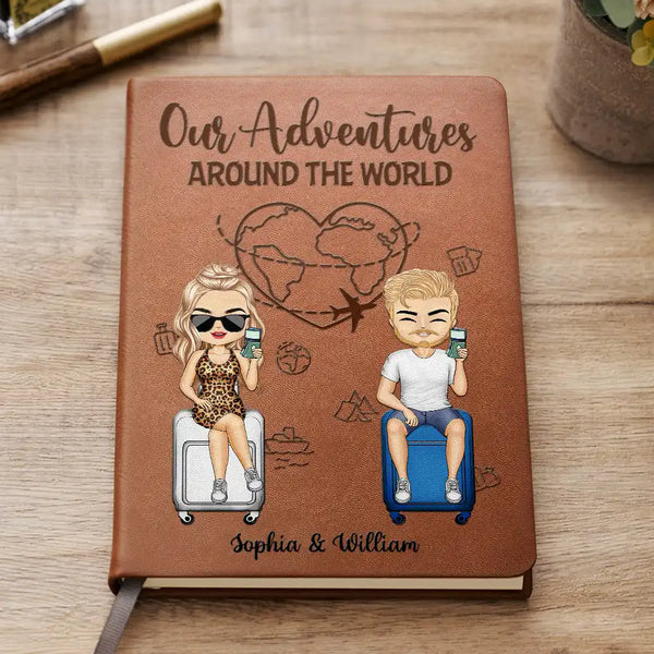 Our Adventures Around The World - Personalized Leather Journal