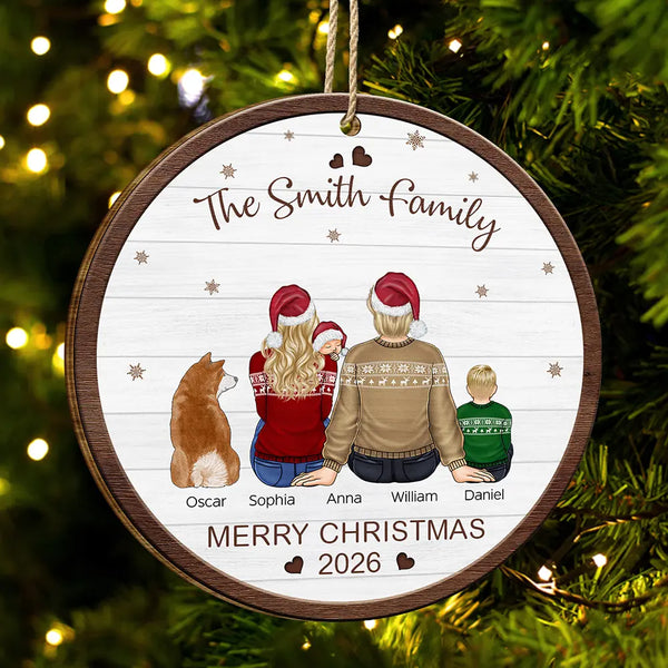 Merry Christmas Family With Pets - Personalized Custom Shaped Wooden Ornament