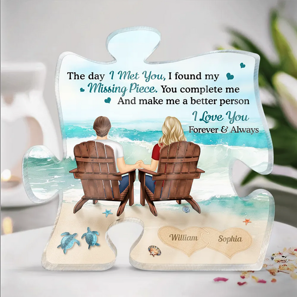 Gift For Couples, Gift For Husband, Gift For Wife, Gift For Boyfriend, Gift For Girlfriend - Couple Holding Hands I Found My Missing Piece - Personalized Puzzle Shaped Acrylic Plaque