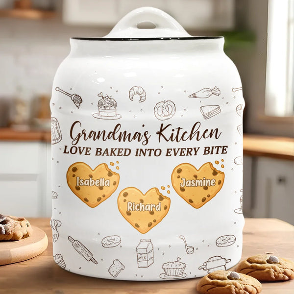 Gift For Mother,Gift For Grandma,Happy - Love Baked Into Every Bite - Personalized Cookie Jar
