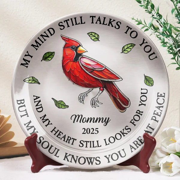 Memorial,Custom Photo,Family,Sad,Gift For Grandparents,Parents - Memorial My Mind Still Talks To You - Personalized Ceramic Plate
