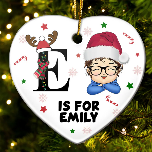 Christmas Monogram Letter Kids - Personalized Combo Heart Ceramic Ornament