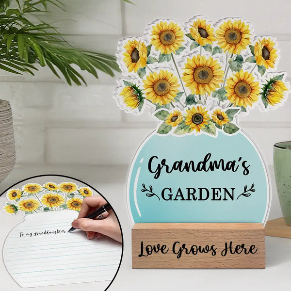 Gift For Grandma, Gift For Mother -Sunflowers Grandma's Garden - Personalized Custom Shaped Cardstock With Wooden Stand
