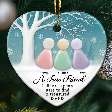 A True Friend Is Like Sea Glass 2D Sea Glass Effect - Personalized Heart Ceramic Ornament