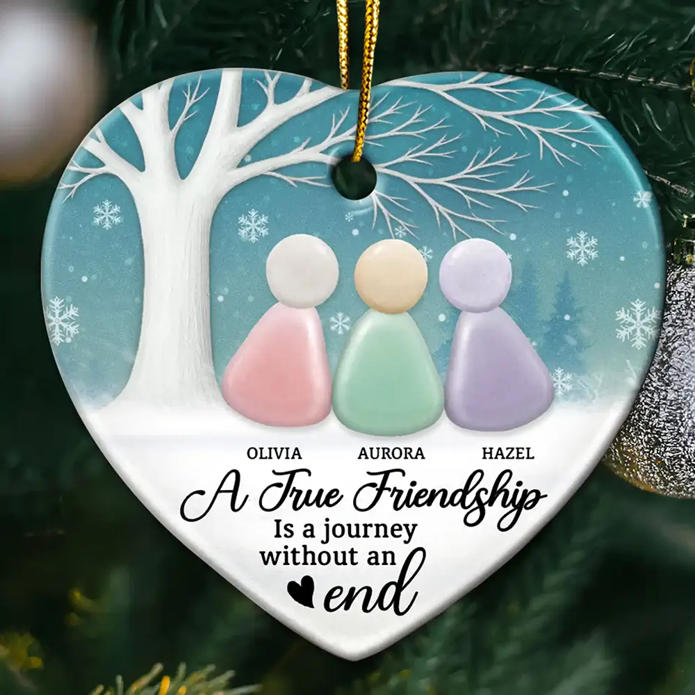 Gift For Bestie, Gift For Sisters, Happy, Old Best friends, Christmas - A True Friend Is Like Sea Glass 2D Sea Glass Effect - Personalized Heart Ceramic Ornament