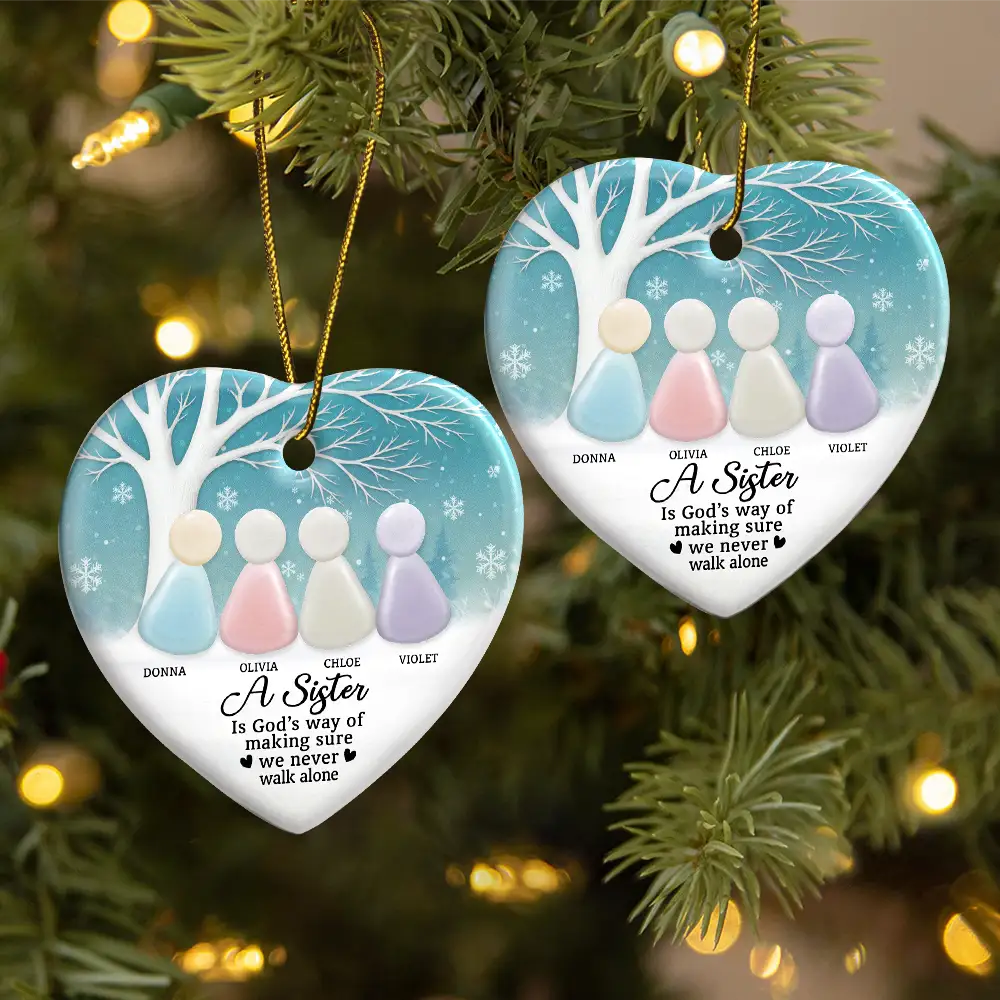 Gift For Bestie, Gift For Sisters, Happy, Old Best friends, Christmas - A True Friend Is Like Sea Glass 2D Sea Glass Effect - Personalized Heart Ceramic Ornament