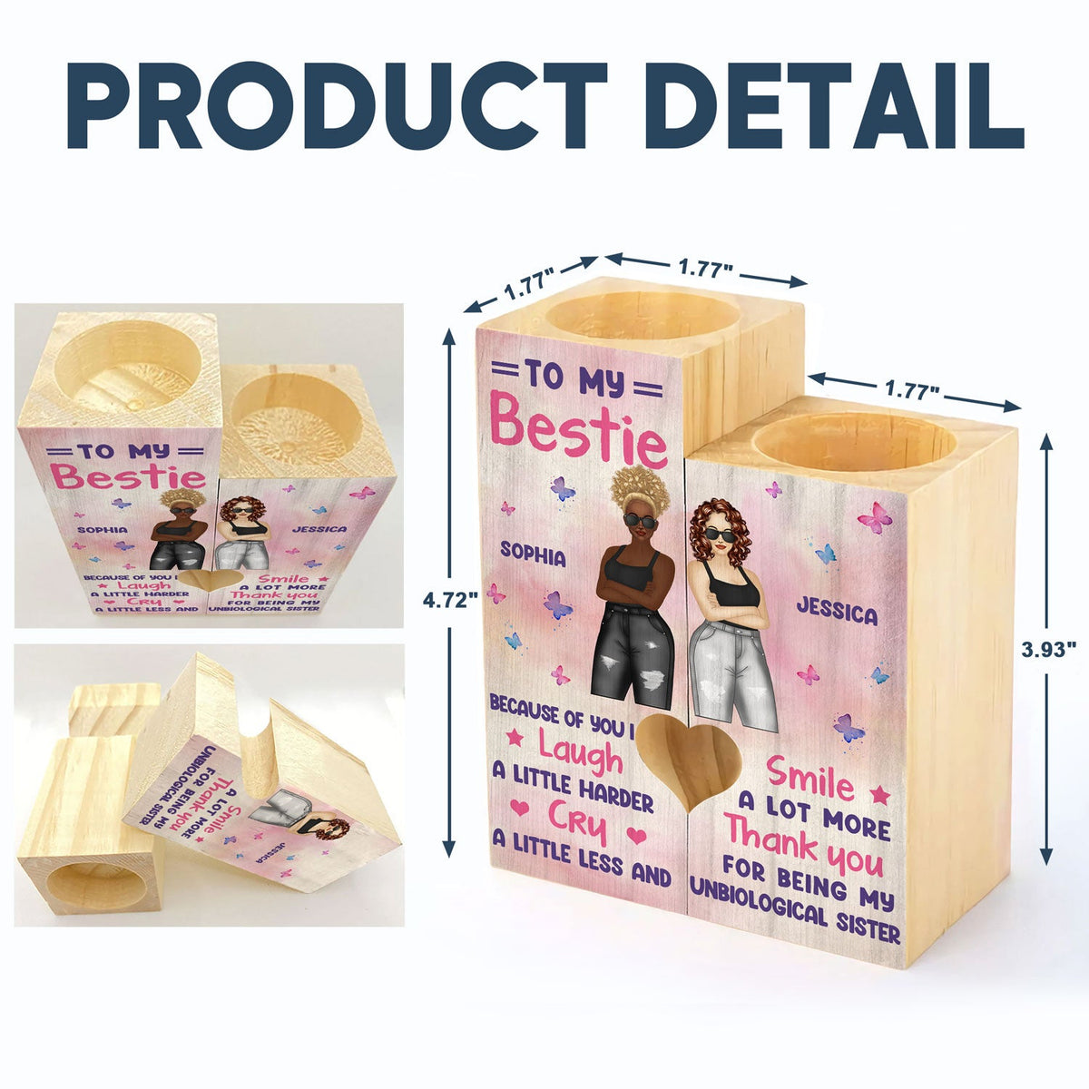 Bestie Sibling Because Of You I Laugh Harder - Personalized Custom Candle Holder