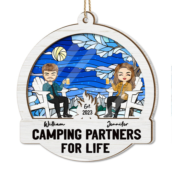 Camping Partners For Life - Christmas Gift For Couples - Personalized Suncatcher Ornament