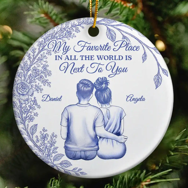 Gift For Couples,Gift For Women,Gift For Men,Gift For Husband,Gift For Wife,Love,Christmas,Gift For Boyfriend,Gift For Girlfriend - My Favorite Place In All The World Chinoiserie Toile Couple - Personalized Circle Ceramic Ornament