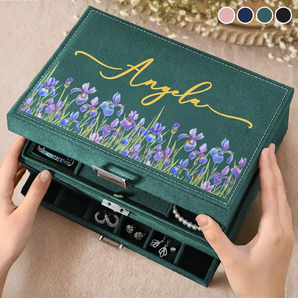 Gift For Yourself,Happy,Gift For Women - Birth Month Flower Watercolor Blooming In Love - Personalized Jewelry Storage Box